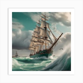 Ship In Stormy Sea Art Print