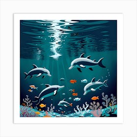 Dolphins Under The Sea Art Print