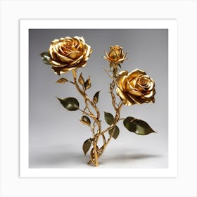 Dreamshaper V7 A Twisted Golden Rose With A Stem And Leaves Th 3 Art Print