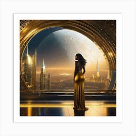 Woman In A Gold Dress Art Print