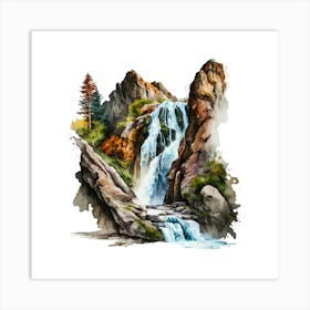 Waterfall In The Mountains Art Print