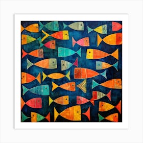 Maraclemente Fish Painting Style Of Paul Klee Seamless 7 Art Print