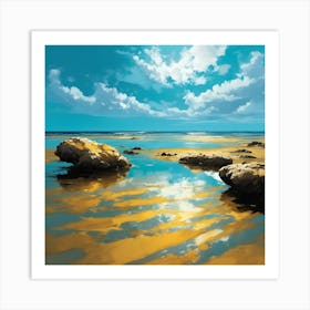 The Turquoise Sea and Golden Sands of Rocky Beach Art Print