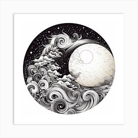 Moon And Waves 10 Art Print