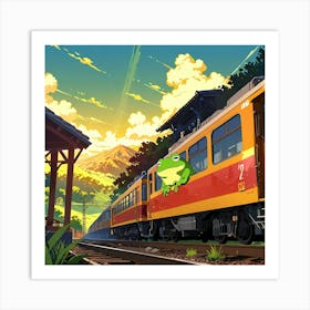 Frog On A Train Art Print