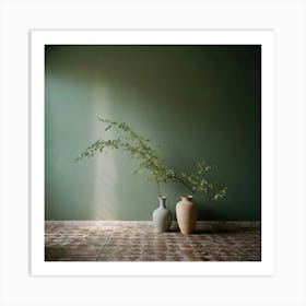 Two Vases In Front Of A Green Wall 1 Art Print