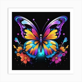 Butterfly With Flowers 16 Art Print