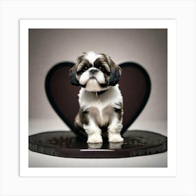 Shihtzu dog with black heart behind Art Print