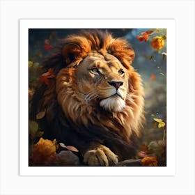 Lion In Autumn Art Print