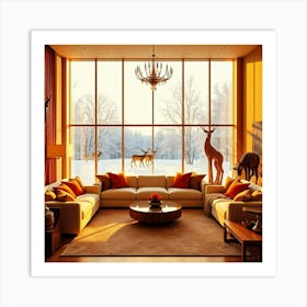 Living Room With Deer 2 Art Print