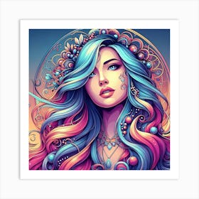 Girl With Colorful Hair 3 Art Print