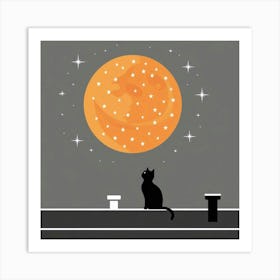 Cat Watching The Moon Art Print