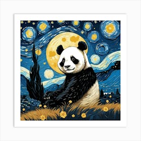 Panda At Starry Night Van Gogh Painting Art Print