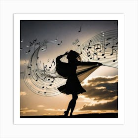 Silhouette Of A Woman With Music Notes 1 Art Print