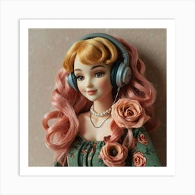 Doll With Headphones Art Print