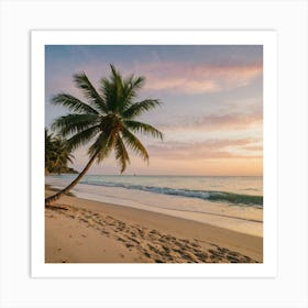 Sunset On A Beautiful Beach With Palm Trees  Art Print