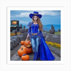 Witch With Pumpkins 1 Art Print