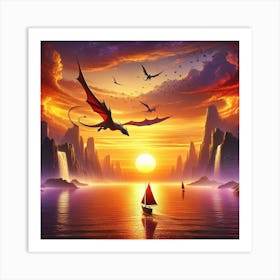 Dragon Flying Over The Sea 1 Art Print