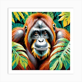 Orangutan With Leaves Art Print