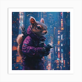 Futuristic City Ninja Squirrel Backdrop Art Print