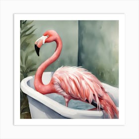 Flamingo Bathing In Bathtub Art Print