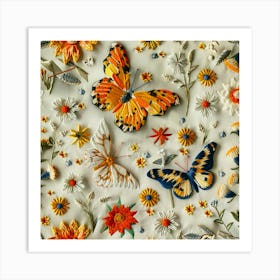 Butterflies And Flowers 3 Art Print