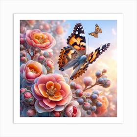 Butterfly And Flowers Art Print