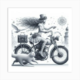 Girl On A Motorcycle Art Print