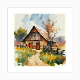 Watercolor Barn Art Print