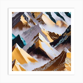 Golden Peaks: Majestic Mountains Art Print