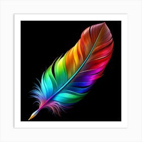 Colorful Feather Isolated On Black Background Art Print