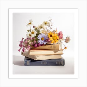 Wildflowers On Books Art Print