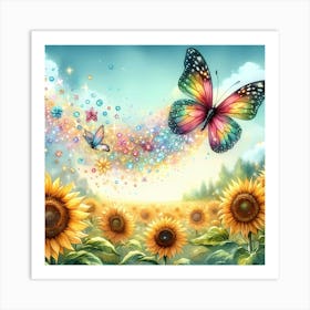 Sunflowers And Butterflies Art Print