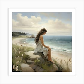 Girl At The Beach art print Art Print