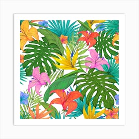 Tropical Greens Leaves Monstera 1 Art Print