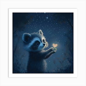 Curious Raccoon with Heart Leaf Backdrop 5 Art Print