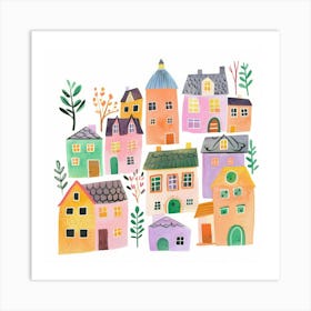 Watercolor Houses 1 Art Print