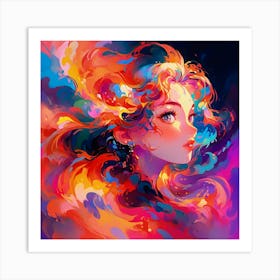 Girl With Colorful Hair 1 Art Print