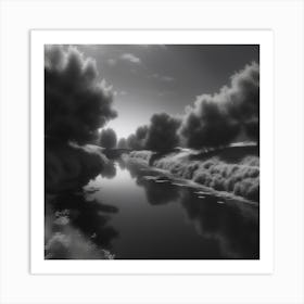 Black And White River 6 Art Print