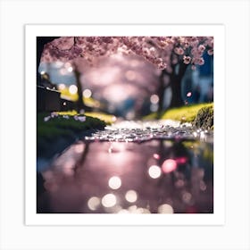 Sunlight on Water and Cherry Blossom Art Print