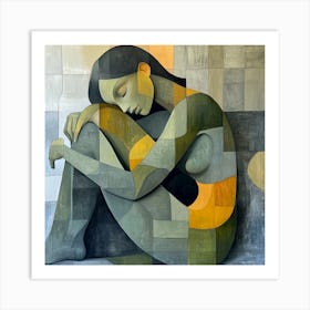 Abstract Woman Pose In Sage Green Contemporary Art Print