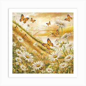 Daisies And Butterflies Art Print