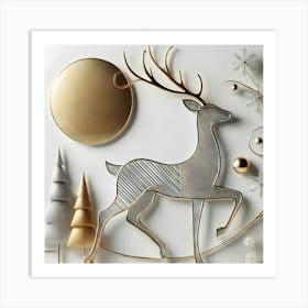 Elegant Golden Reindeer Holiday Digital Artwork Art Print