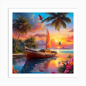 Sailboat At Sunset Art Print