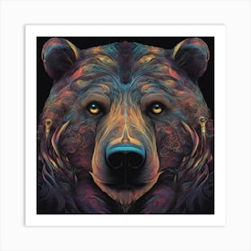 Mesmerizing Bear With Luminous Eyes On A Profound Black Background Art Print