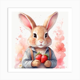 Rabbit With Strawberries Art Print