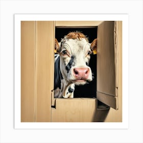 Cow Peeking Out Of The Door Art Print