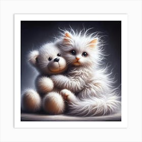 Teddy Bear And Kitten 3 Art Print