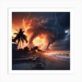 Hurricane 6 Category Crashes On Beach Art Print