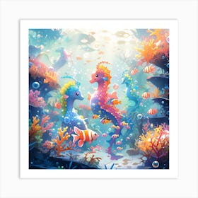 Seahorses Underwater Art Print